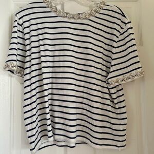 J.Crew Striped and Beaded white/blue Tee - size M